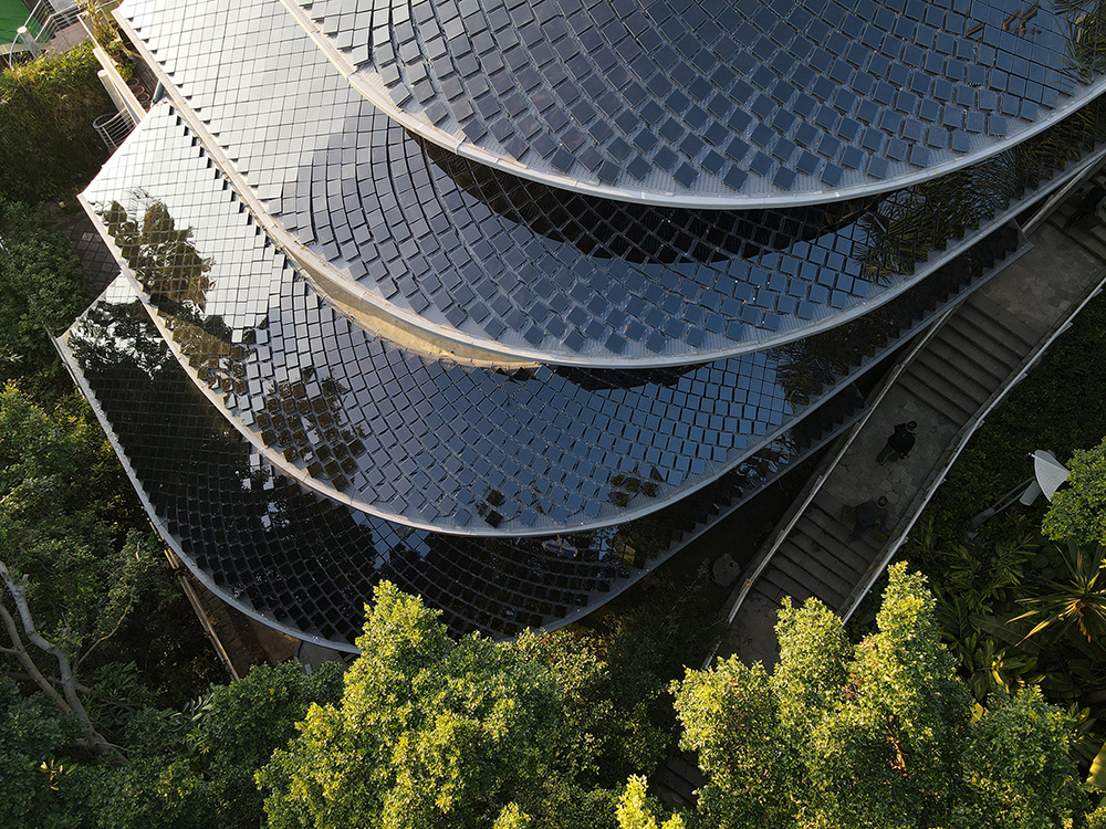 Curved solar panel roofs of Positive Energy House in Longgang District maximizing energy generation