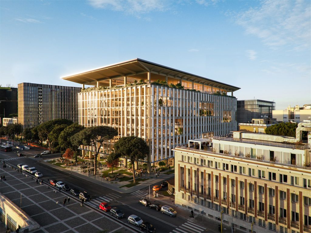 View of the Nexus Terrae proposal showing its footprint and relationship to the surrounding urban fabric in Rome.